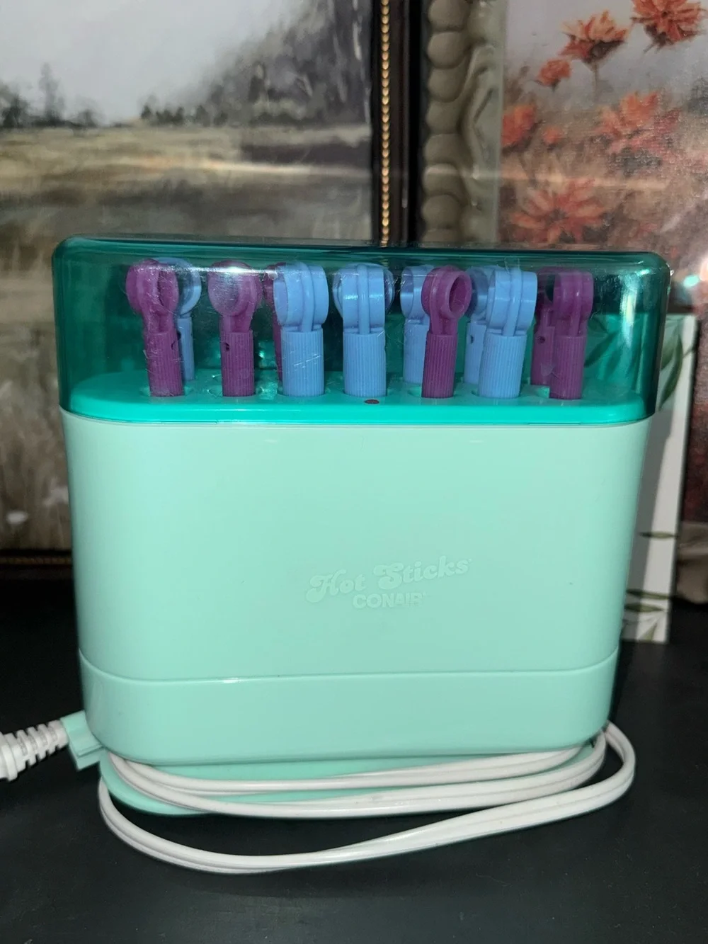 Hot Sticks Kids Hair Roller Set - Teal with Purple & Pink Rollers- hardly used!